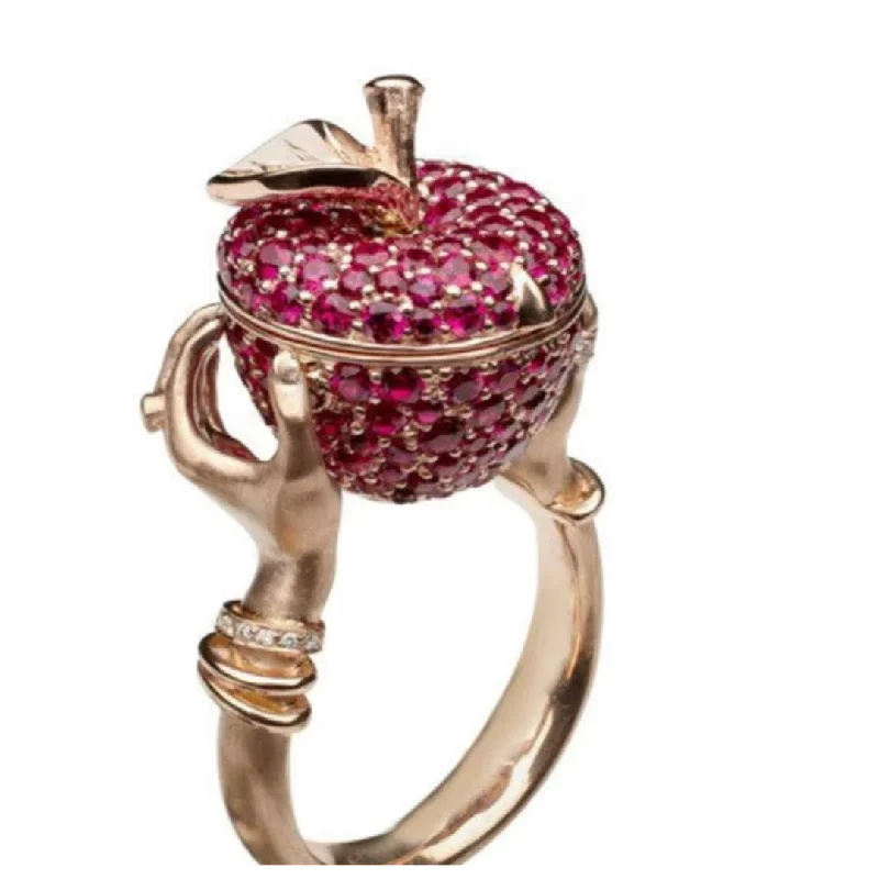 sapphire engagement rings for women -Poisoned- the Ruby Colored Rhinestone Apple Poison Ring