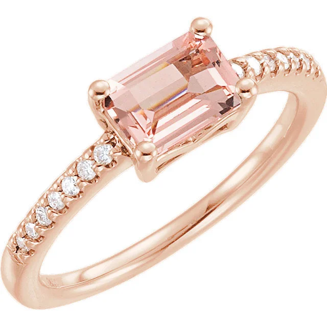 modern necklaces for women -14k Rose Gold Rectangular Octagon Morganite & 1/10 CTW Diamond Ring