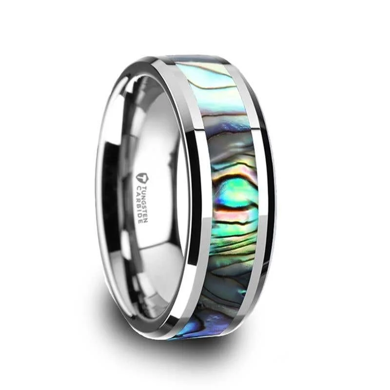 sparkling necklaces for women -Thorsten MAUI Tungsten Wedding Band with Mother of Pearl Inlay - 4mm - 10mm