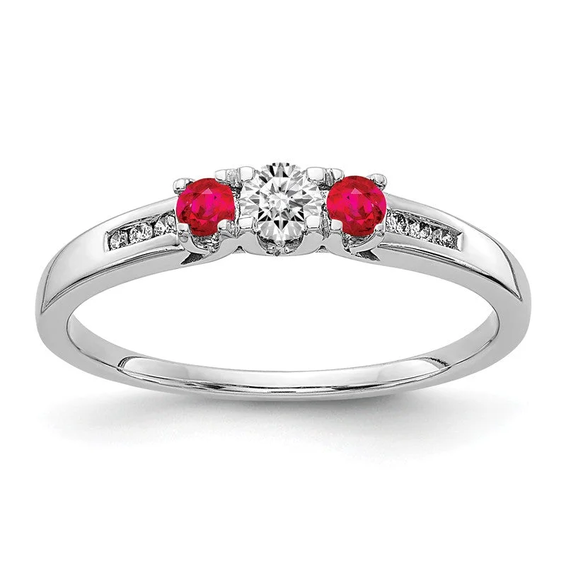 anniversary necklaces for women -14k White Gold Diamond & Ruby 3-Stone Ring