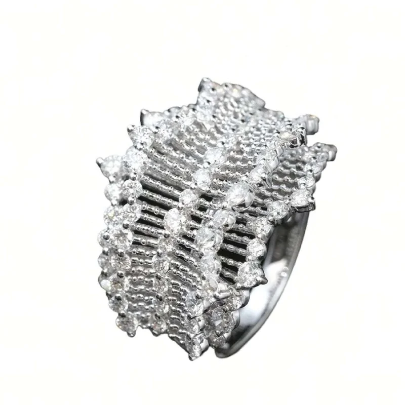 unique wedding rings for women -18K White Gold and Diamond Lace Wave Ring