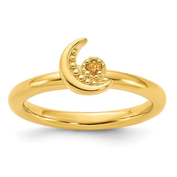 romantic gold necklaces for women -Sterling Silver Gold Plated Stackable Expressions Citrine Moon Ring