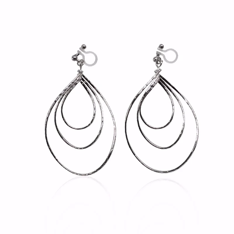 minimalist earrings for women -Silver waved hoop invisible clip on earrings