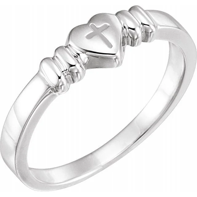 luxury diamond necklaces for women -Sterling Silver Heart with Cross Engravable Chastity Ring