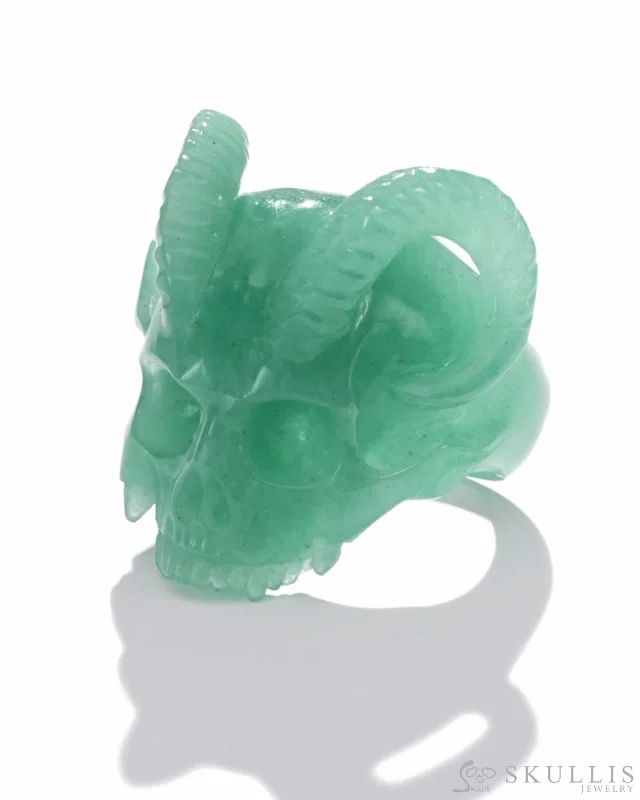 wedding rings for women -Gem Skull Ring of Green Aventurine Carved Skull