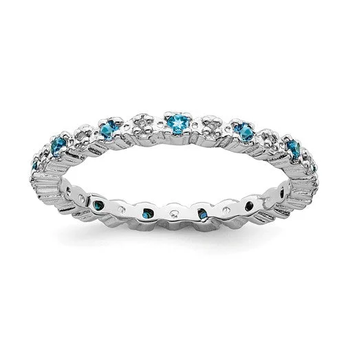 bridal pendant necklaces for women -Sterling Silver Stackable Expressions Blue Topaz & Diamond Alternating Eternity Ring