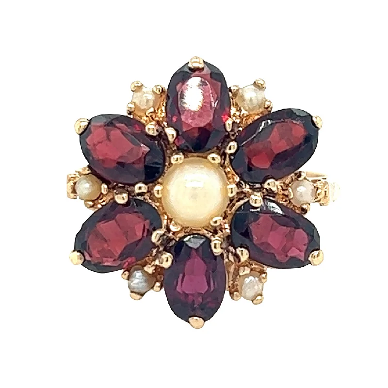 wedding rings for women -Garnet & Pearl Ring