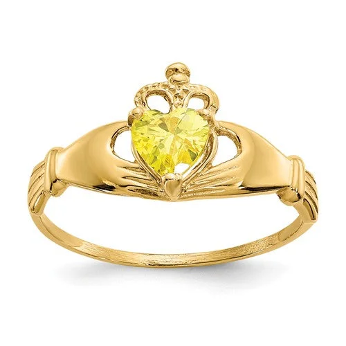 elegant gemstone necklaces for women -14k Yellow Gold Yellow Heart Polished Claddagh Ring