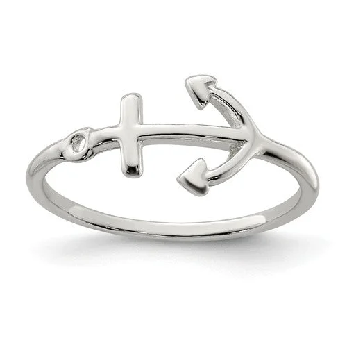 crystal necklaces for women -Sterling Silver Sideways Petite Anchor Ring