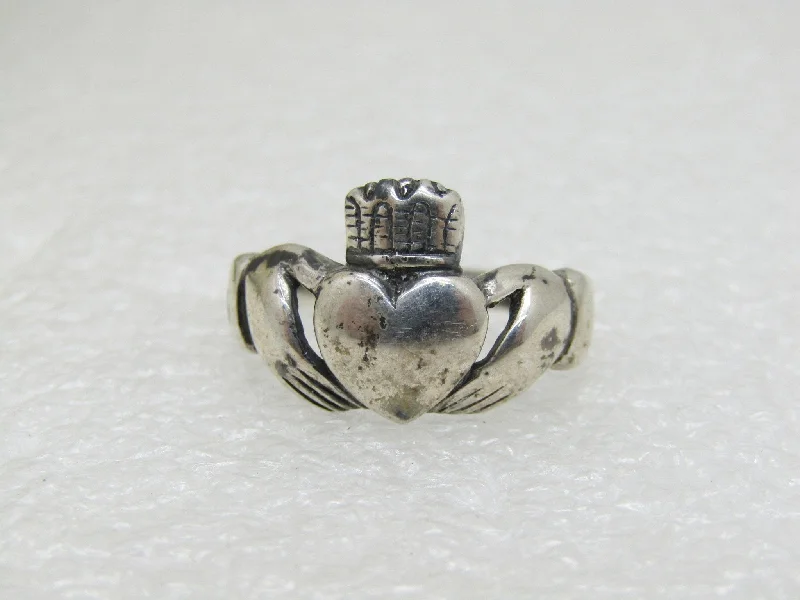 wedding sets for brides -Vintage Sterling Silver Claddagh Ring, Size 8, 3.69 Gr., 13mm wide, Signed CR