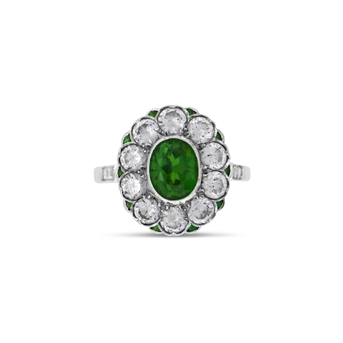 bohemian engagement rings -Demantoid Garnet & Diamond Estate Ring