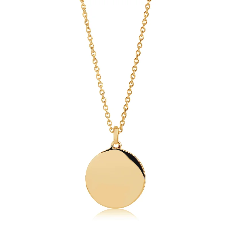 romantic gold necklaces for women -Follina Pianura Gold Plated Necklace 16 mm Pendant