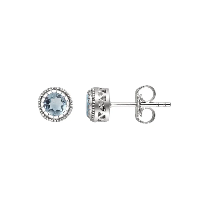 chandelier earrings for women -Aquamarine March Birthstone 8mm Stud Earrings in 14k White Gold