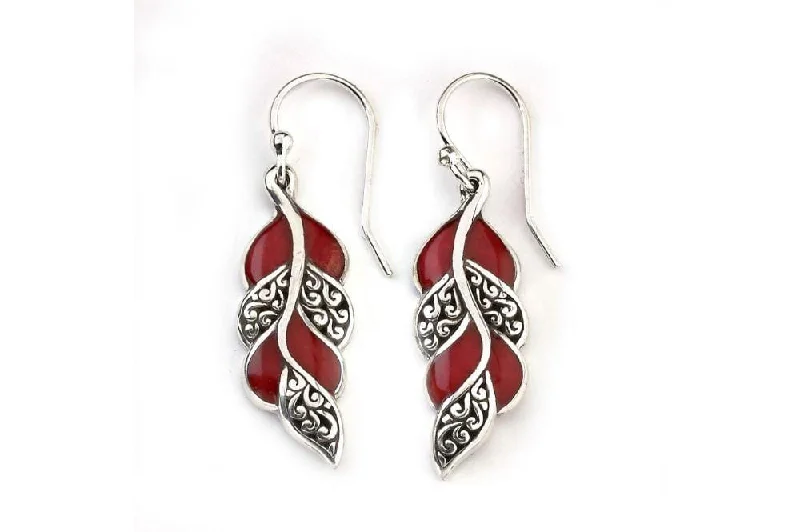 pearl earrings for women -Cascada Leaf Earrings- Coral