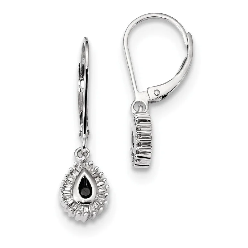 gemstone earrings for women -Black & White Diamond Teardrop Sterling Silver Lever Back Earrings