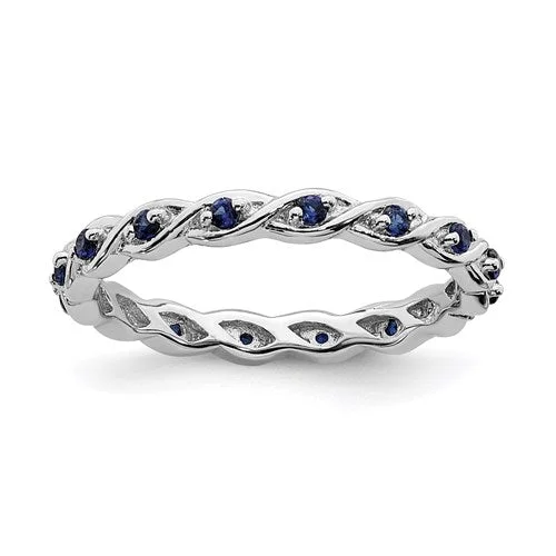 bridal necklaces for women -Sterling Silver Stackable Expressions Created Blue Sapphire Twist Eternity Ring