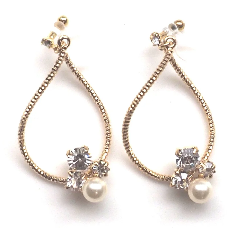 heart-shaped earrings for women -Swarovski crystal and pearl invisible clip on gold hoop earrings