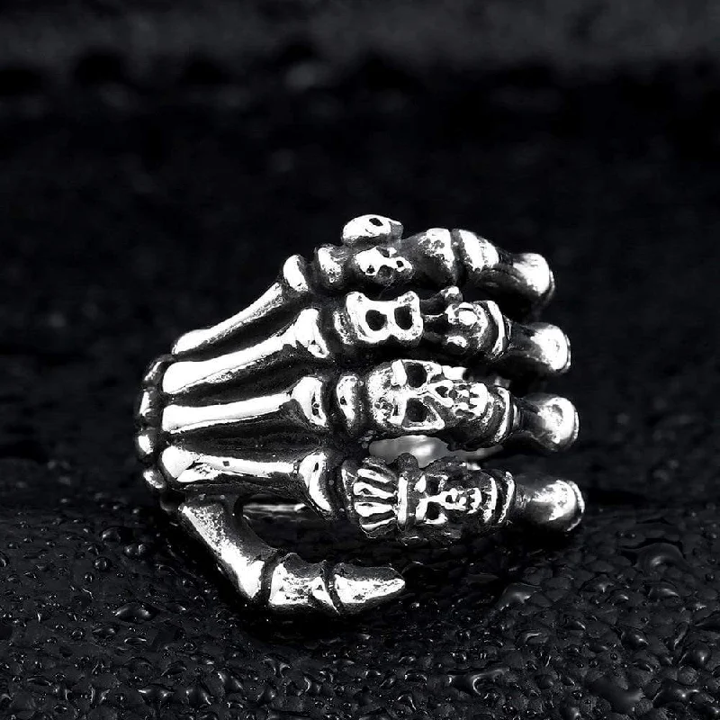 boho rings for women -Men's Punk Bones Of Hand Skulls Rings