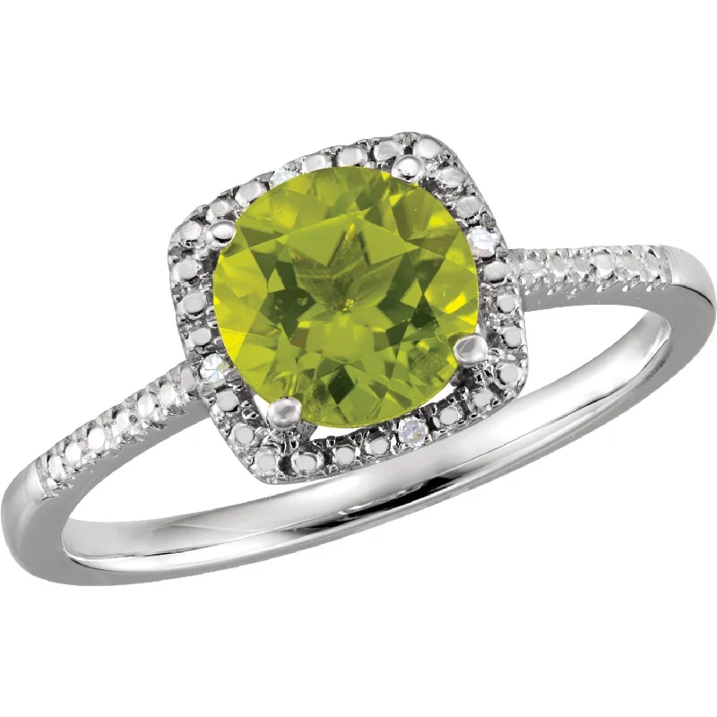 gemstone necklaces for women -Sterling Silver Peridot & .01 CTW Diamond Halo-Style Ring - Size 8