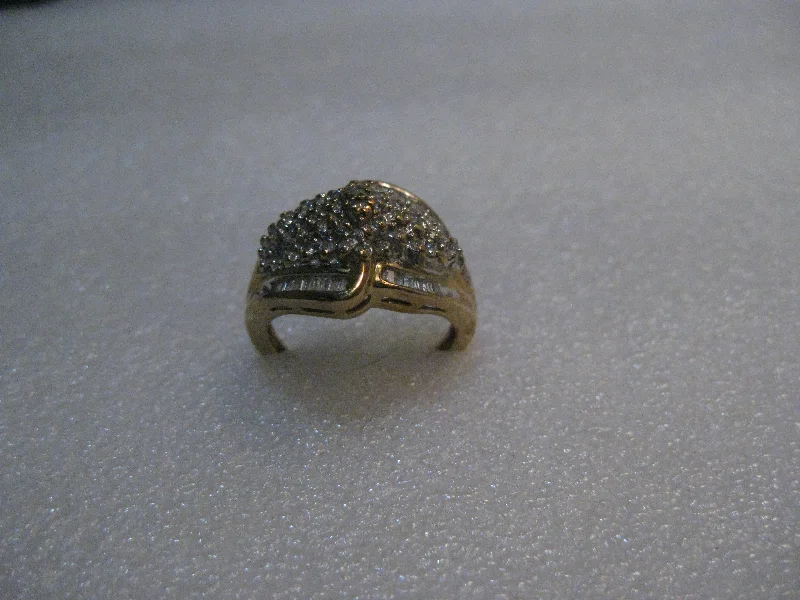 platinum wedding bands for women -Vintage 10kt Gold Diamond Cluster Ring, w/baguettes, 60+ diamonds, size 6.75, 5.30gr