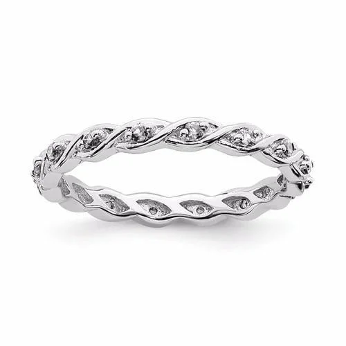 engraved gold necklaces for women -Sterling Silver Stackable Expressions April White Topaz Twist Band Eternity Ring