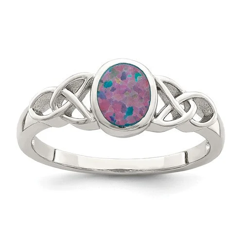 eco-friendly necklaces for women -Sterling Silver Created Opal Celtic Knot Ring