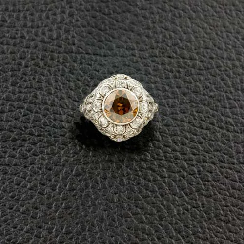 gold rings for women -Orange-Brown Diamond Estate Ring