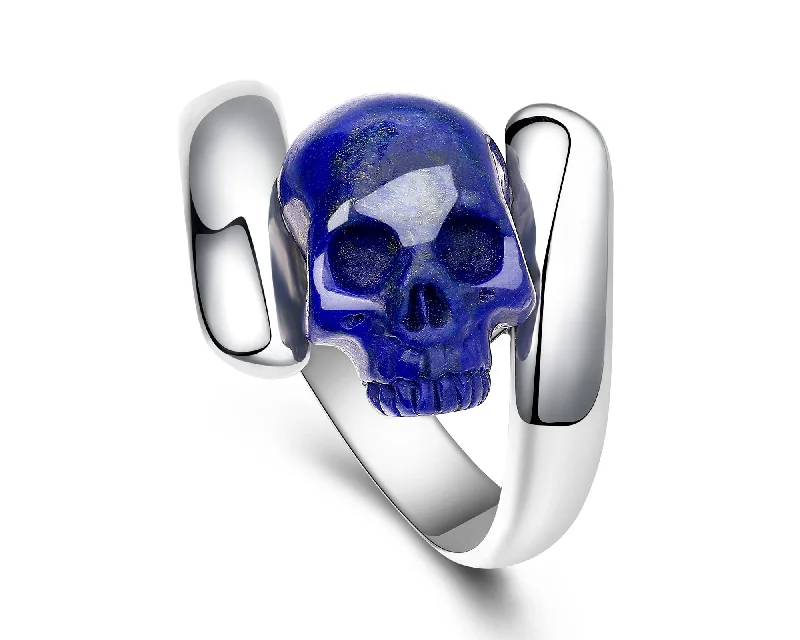 modern engagement rings for women -Gem Skull Ring of  Lapis Lazuli Carved Skull in 925 Sterling Silver