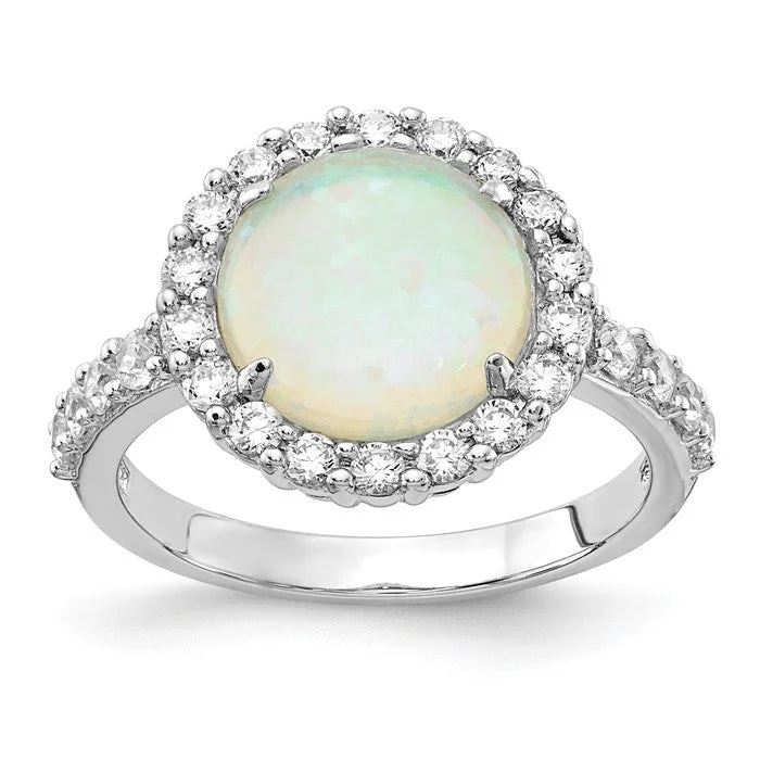 luxurious necklaces for women -Cheryl M Sterling Silver Round White Created Opal & CZ Halo Ring