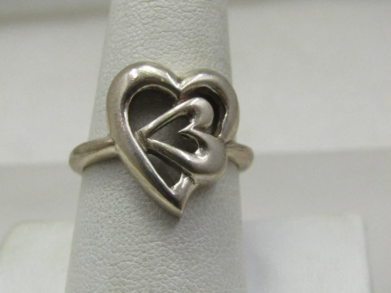 statement gemstone rings for women -Vintage Sterling Silver Double Heart Ring, Sz. 9, 1980's-1990's