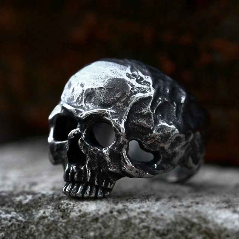 romantic engagement rings -Men's Punk Distressed Skull Ring