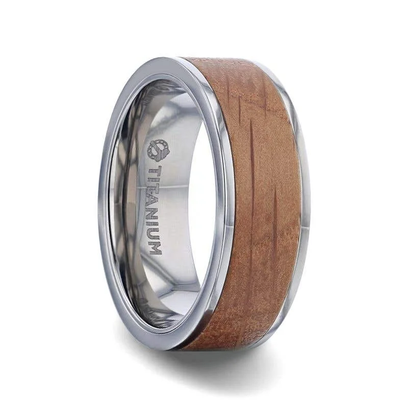 chic necklaces for women -Thorsten STILL Whiskey Barrel Wood Inlaid Titanium Men's Wedding Band With Flat Polished Edges Made From Genuine Whiskey Barrels - 8mm