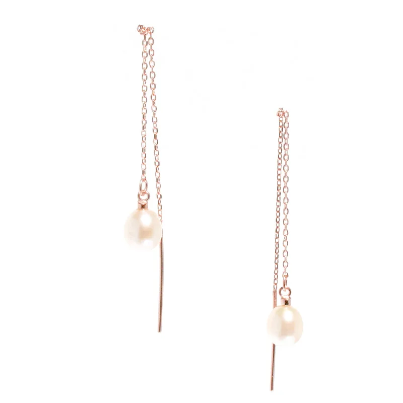 sparkling hoop earrings for women -Tiffany Thread Pearl Earrings Rose Gold