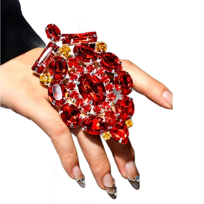 birthstone promise rings for women -Blood Orange- the Ruby Red and Tangerine Rhinestone Oversized Cocktail Ring