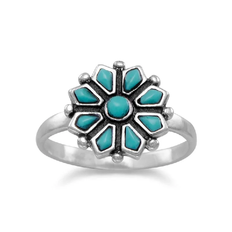 high-end necklaces for women -Sterling Silver Reconstituted Turquoise Flower Ring