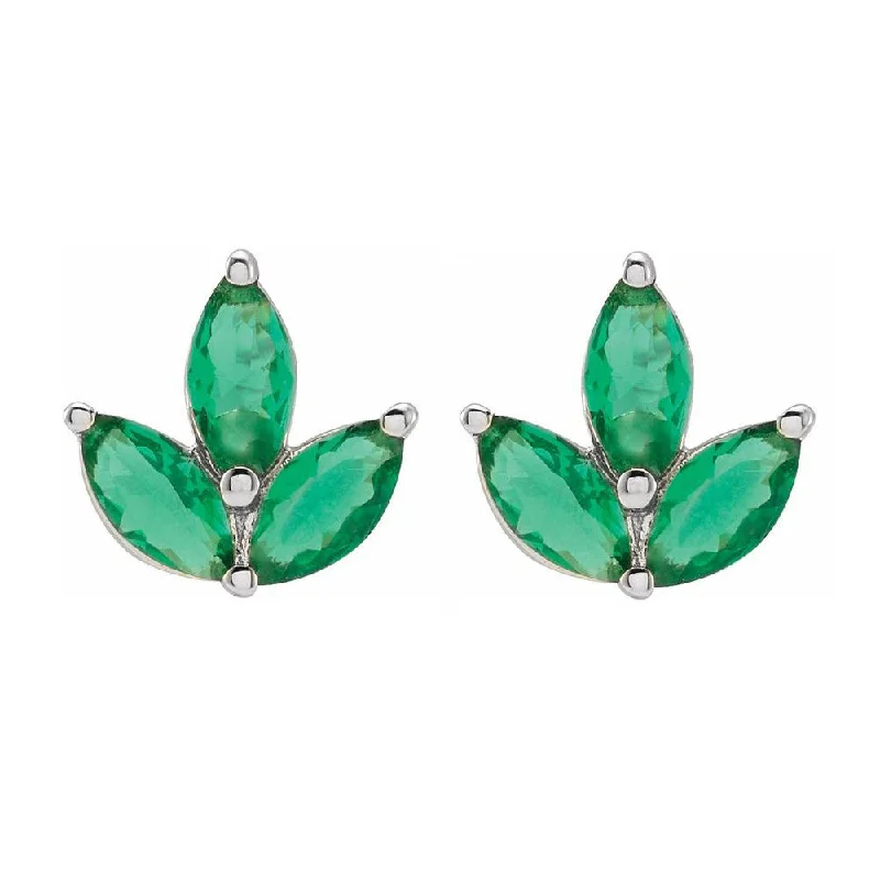 bohemian earrings for women -14K Yellow or White Gold Natural Emerald Cluster Earrings, 8 x 8.25mm