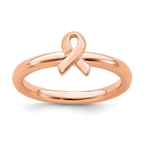 elegant chain necklaces for women -Sterling Silver Stackable Expressions Rose Gold Awareness Ribbon Ring