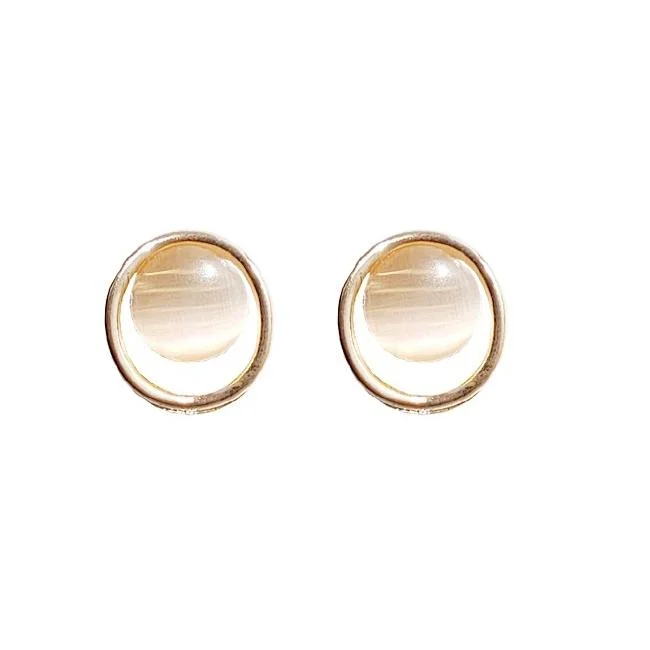 bold silver earrings for women -Rounded Lucent Beige Crystal Rhinsetone Invisible Clip On Earrings