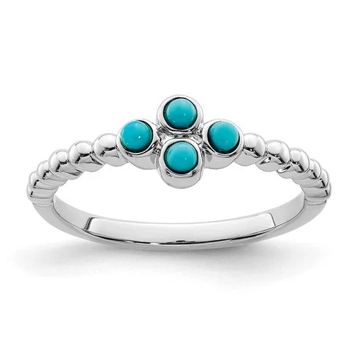 sapphire necklaces for women -14k White Gold Beaded 4 Stone Turquoise Ring