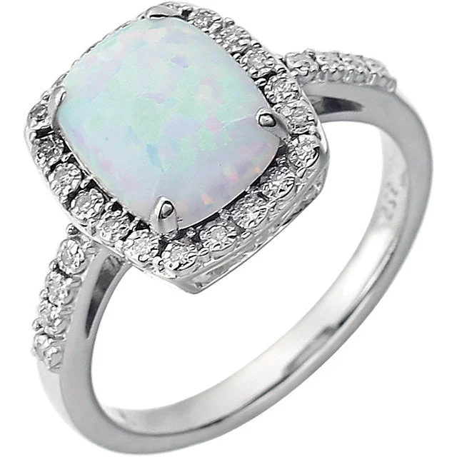 colorful necklaces for women -14k White Gold 10x8 Cushion Opal & Diamond Halo Ring