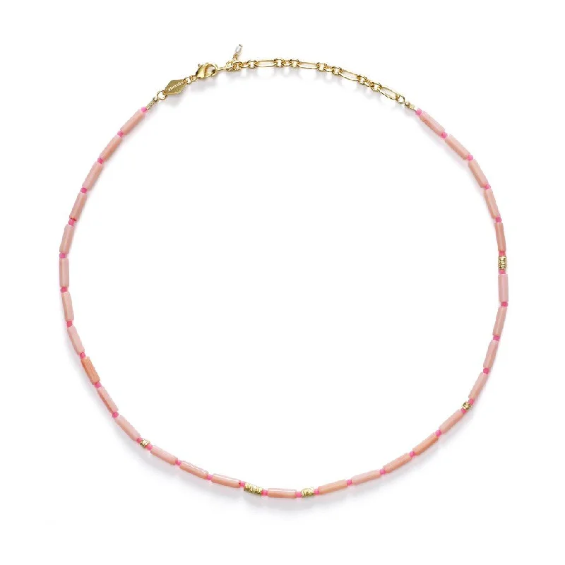 unique gemstone necklaces for women -Malibu Pink-a-boo Gold Plated Necklace w. Pink/Rose Beads