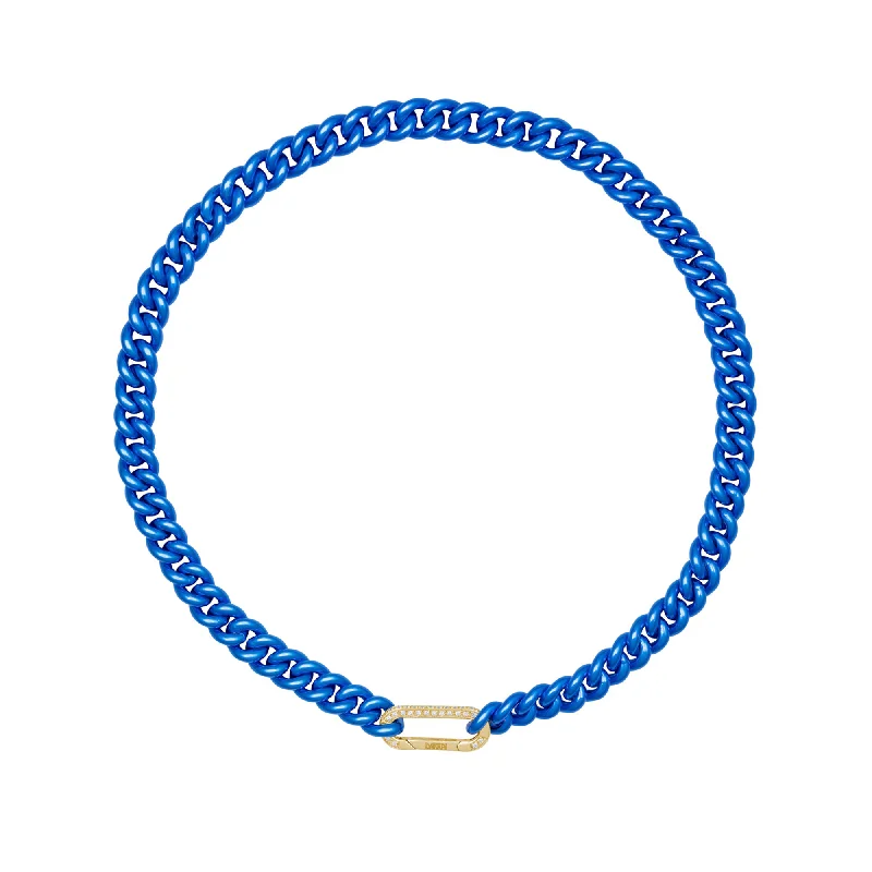 simple chain necklaces for women -Cuban Electric Blue 18K Gold Necklace w. Diamonds