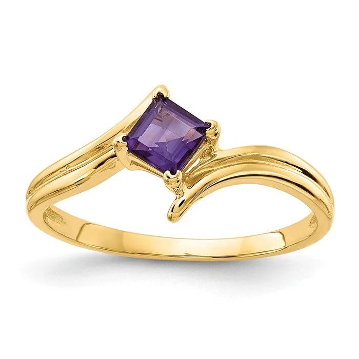 timeless gold necklaces for women -14k Yellow Gold 4mm Princess Cut Amethyst Ring