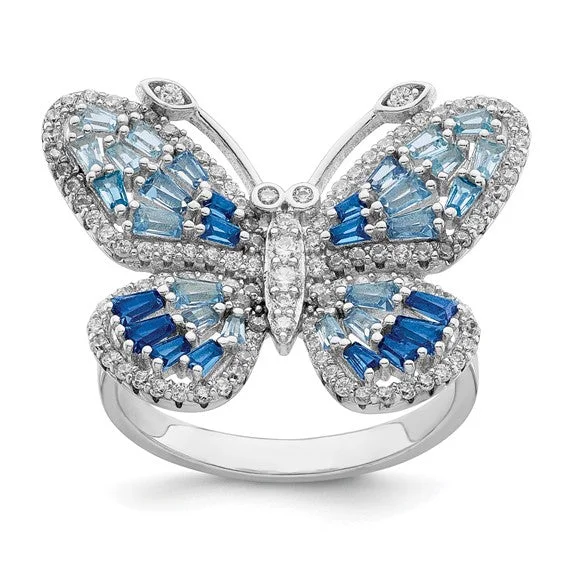 handmade gold necklaces for women -Sterling Silver Blue and White CZ Butterfly Ring