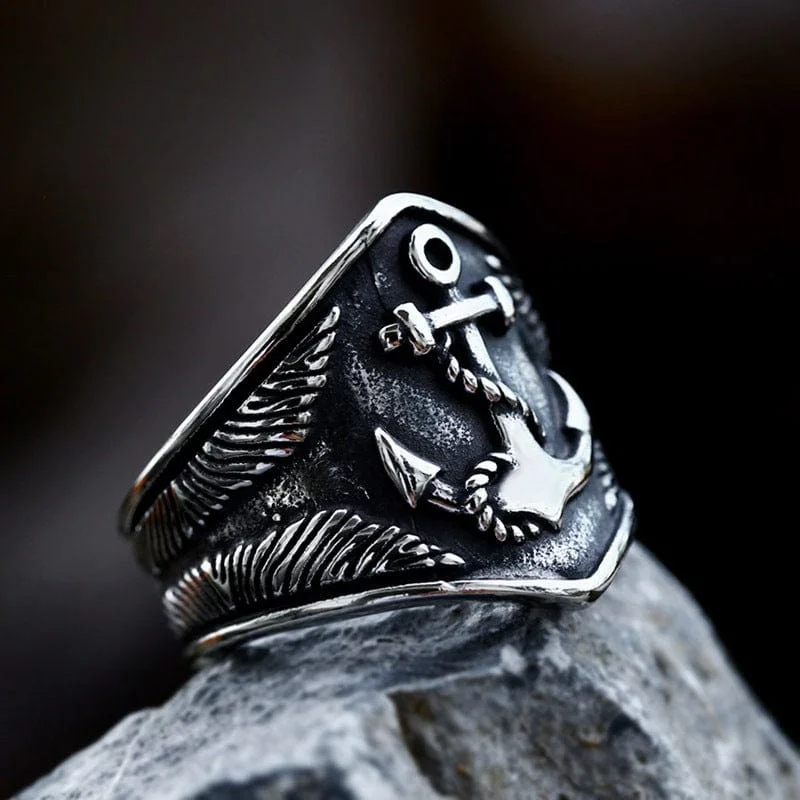 vintage wedding rings for women -Men's Punk Viking Anchor Ring