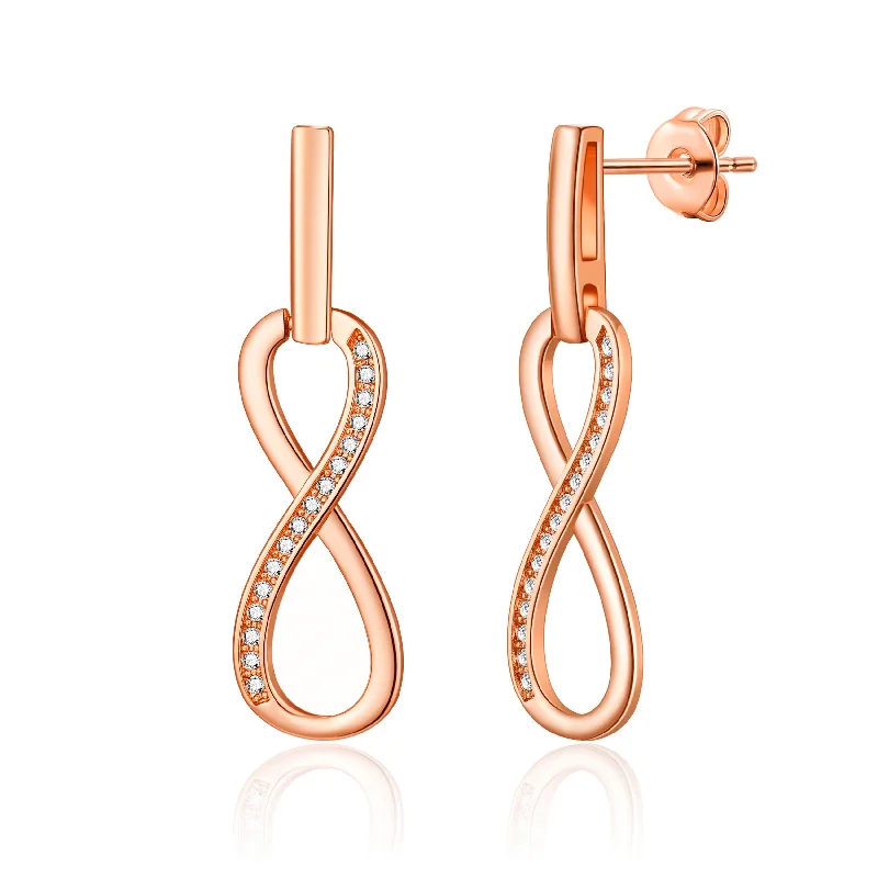 trendy earrings for women -Rose Gold Plated Infinity Drop Earrings Created with Zircondia® Crystals