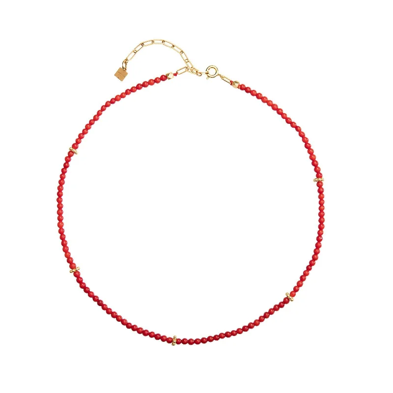 anniversary gift necklaces for women -Brisa red 18K Gold Plated Necklace w. Coral