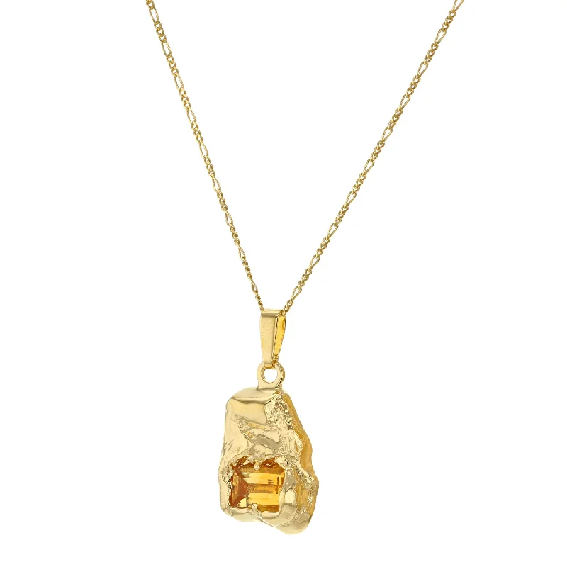 special occasion necklaces for women -Single Entity Gold Plated Necklace w. Orange Zirconia