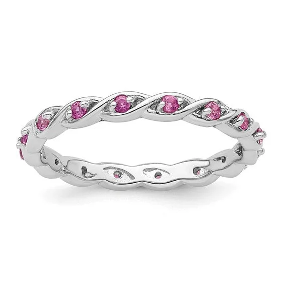 silver necklaces for women -Sterling Silver Stackable Expressions Pink Sapphire Twist Eternity Ring