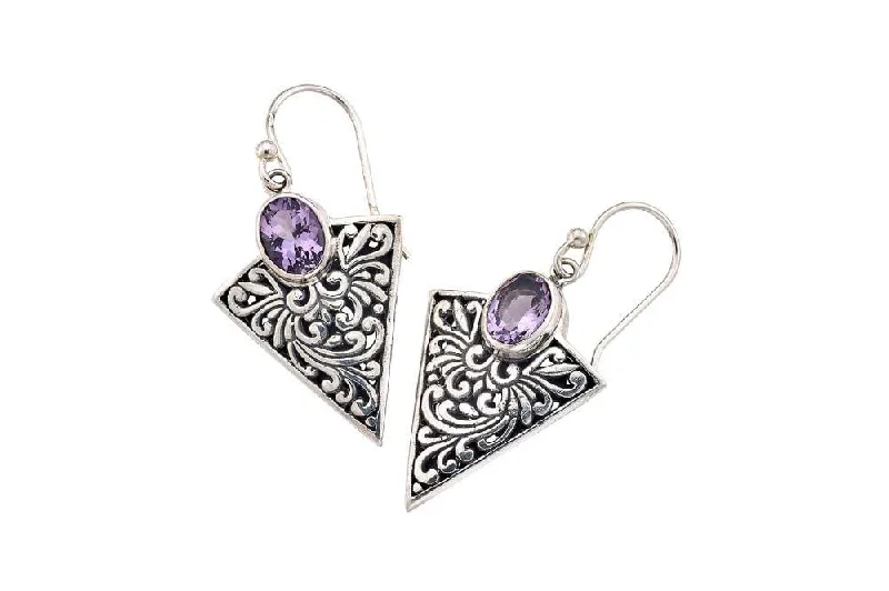 silver dangle earrings for women -Arrowhead Earrings- Amethyst